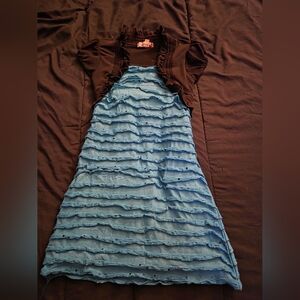 Speechless Blue and Black Ruffled Kids Formal Dress Size 7 Girls